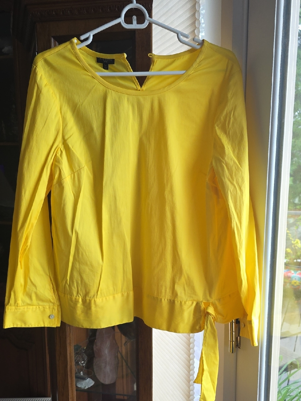 Talbots Yellow Long-Sleeve Scoop Neck Top with Hem Tie